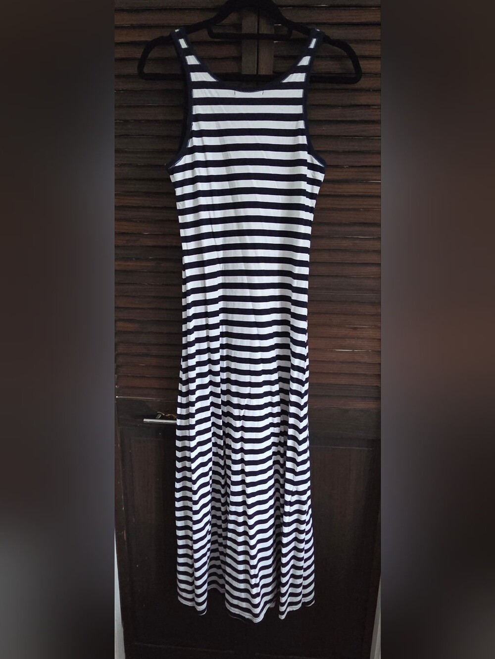 Navy Bkue And White Striped Long Dress